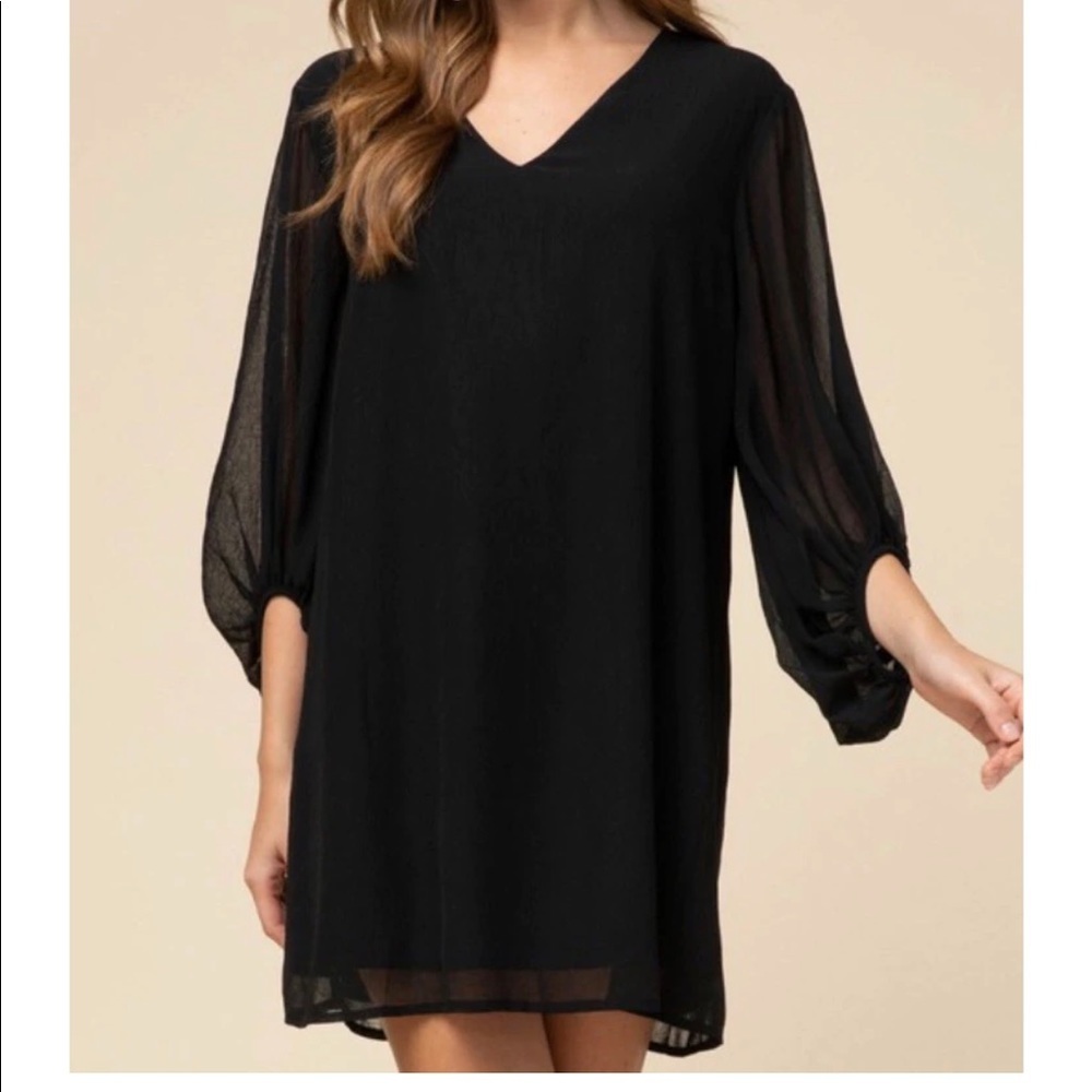 Lovers + Friends Black Sheer Balloon Sleeve Dress